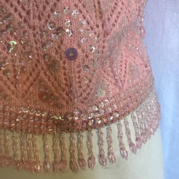 Vintage 50’s/60’s pink beaded shell top S/M - Picture 6 of 11
